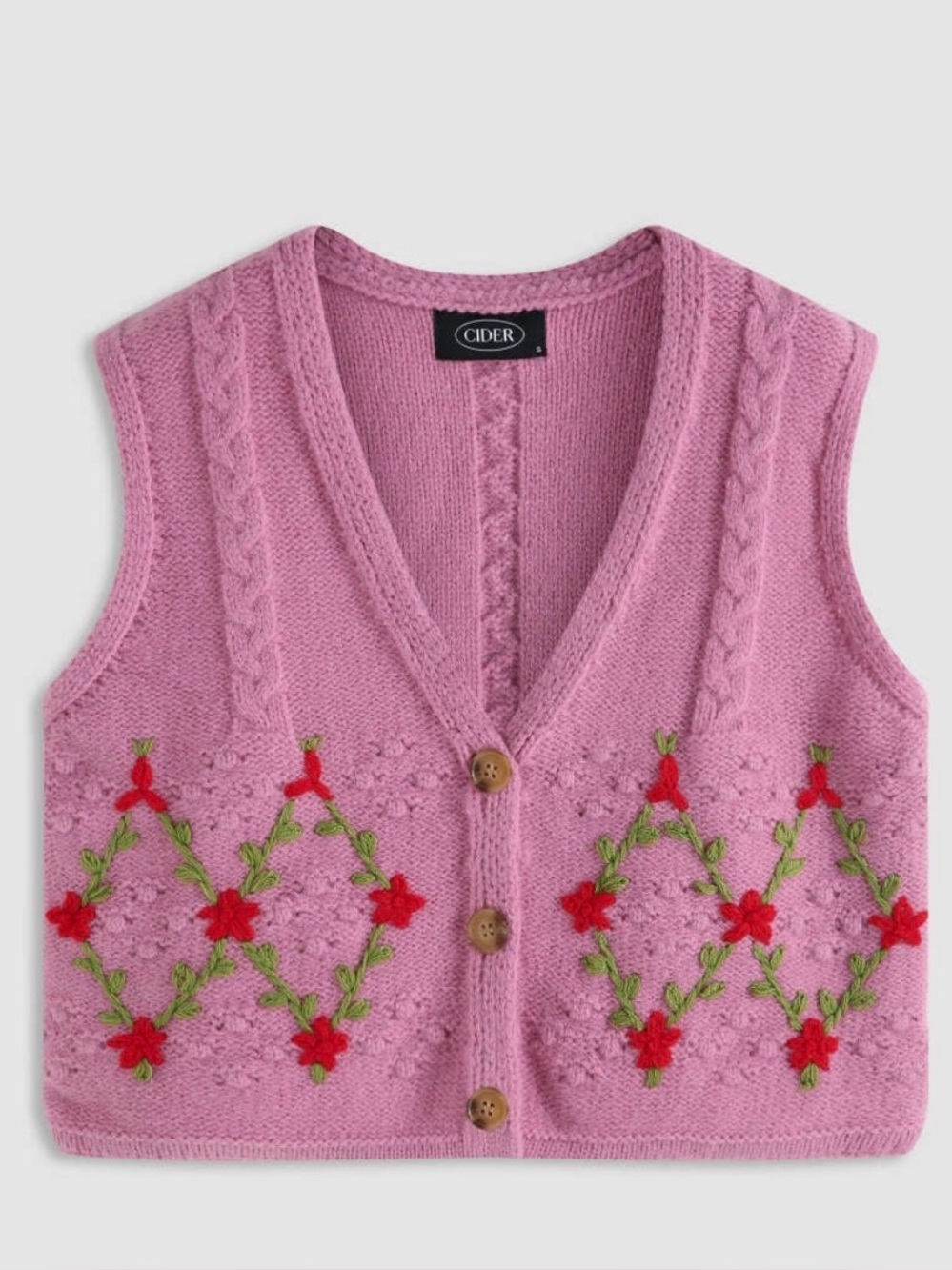 Cider Pink Embroidered Granny Knit Vest Sz M - Picture 11 of 11